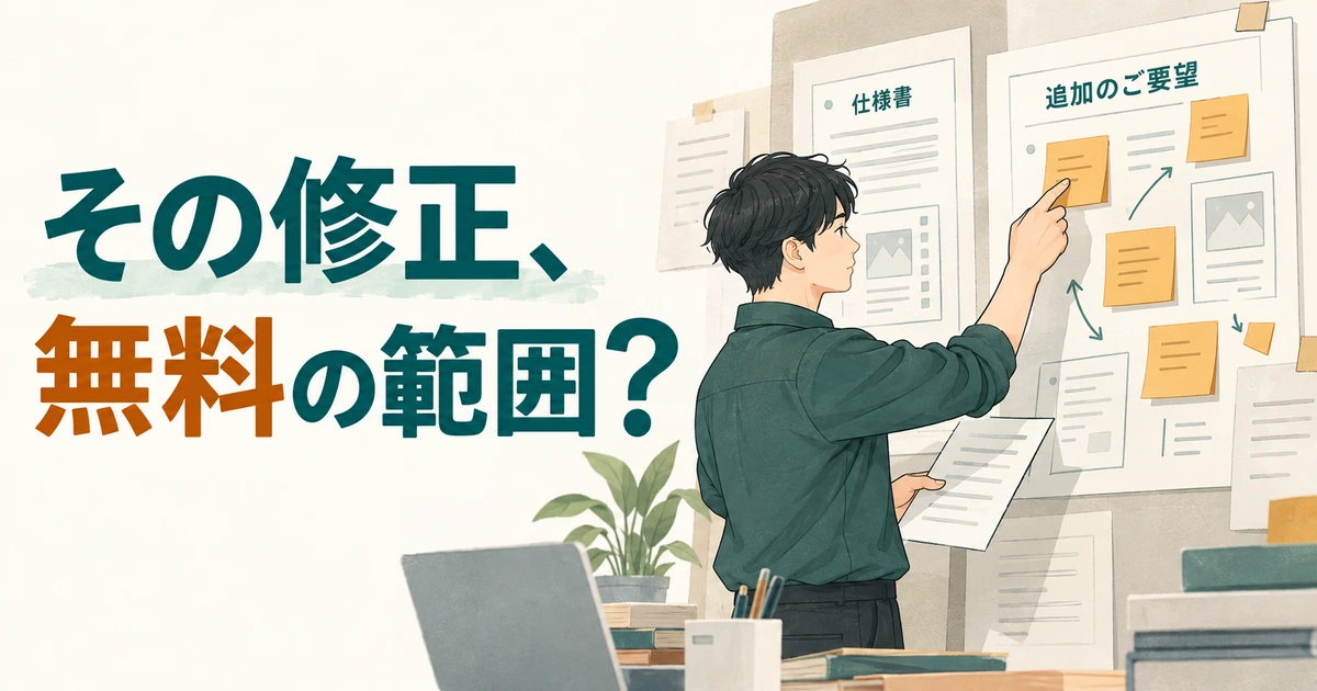 業務委託の修正はどこまで無料?仕様変更・やり直し・追加報酬の確認点|業界解説記事のサムネイル画像