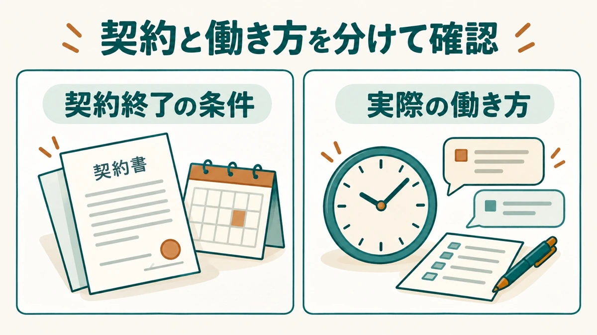 契約終了の条件と実際の働き方を分けて確認する図