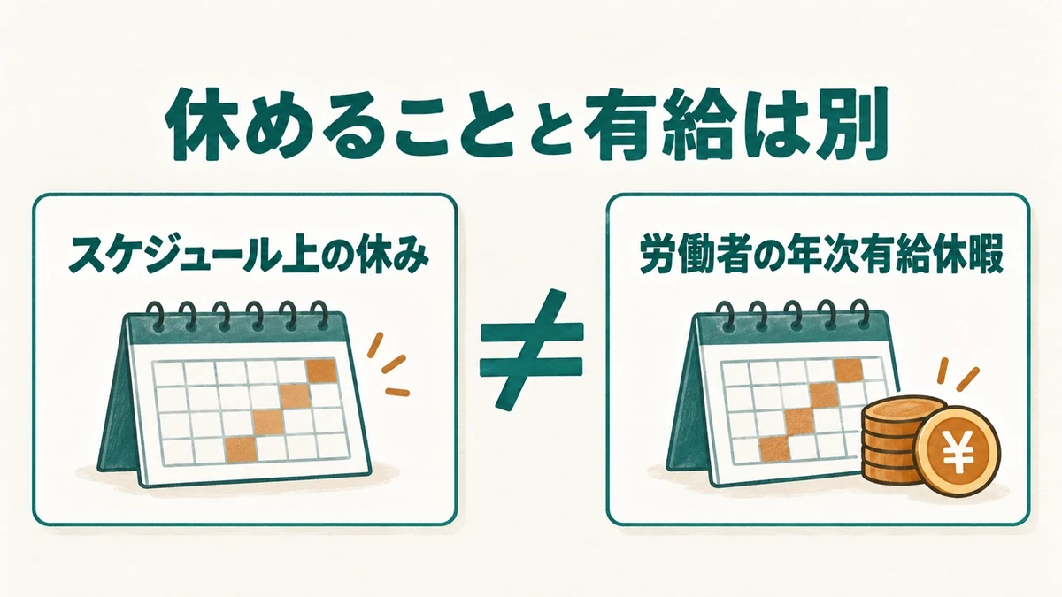 業務委託の休みと年次有給休暇を比較する図