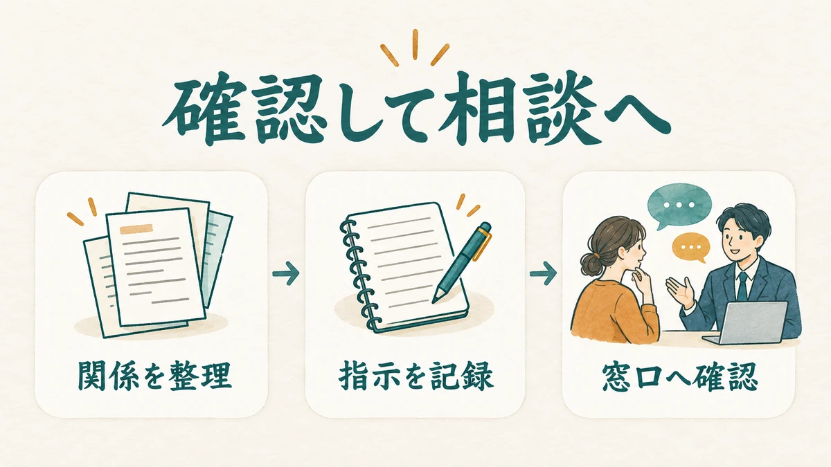 契約関係を整理し、指示の記録を残し、確認先へ相談する三段階