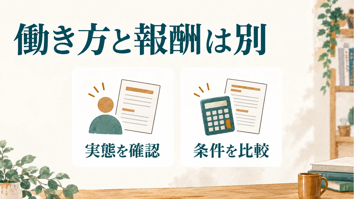 働き方の実態の確認と報酬条件の比較を別々に行う図