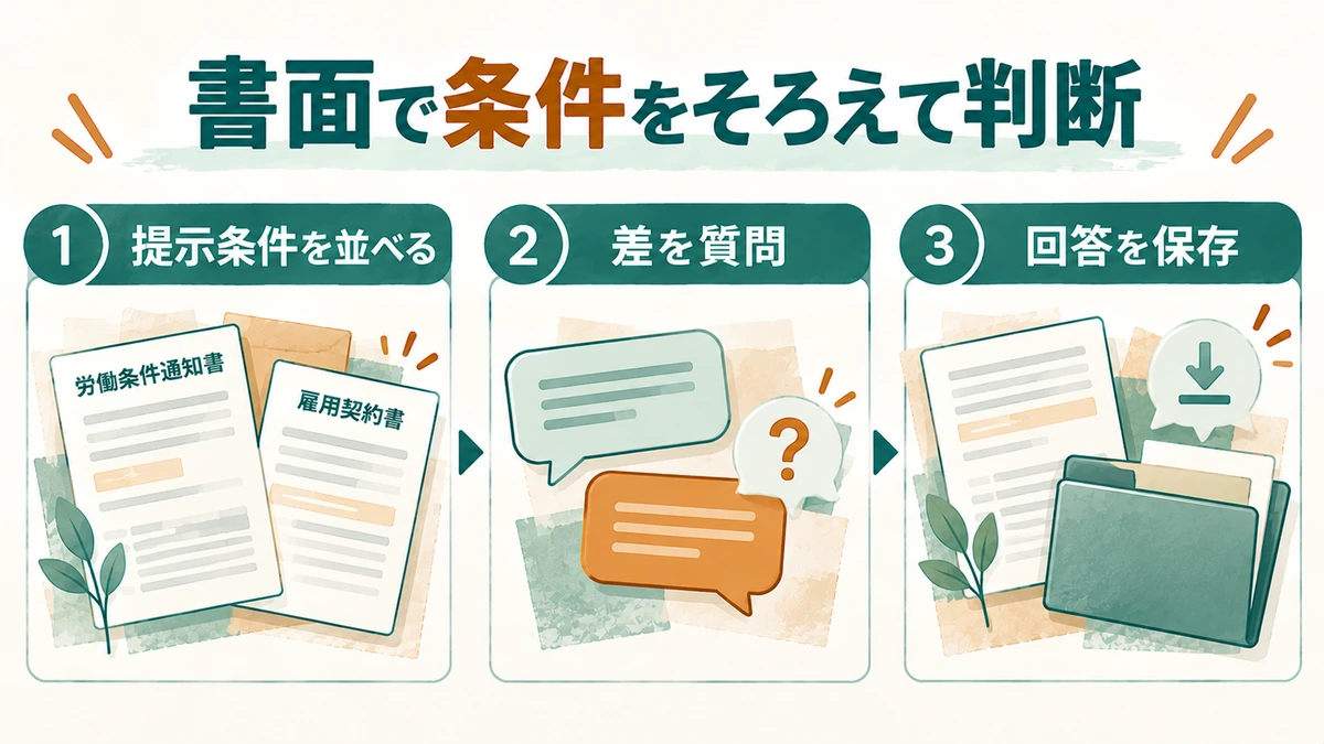 提示条件を並べて差を質問し回答を保存する手順