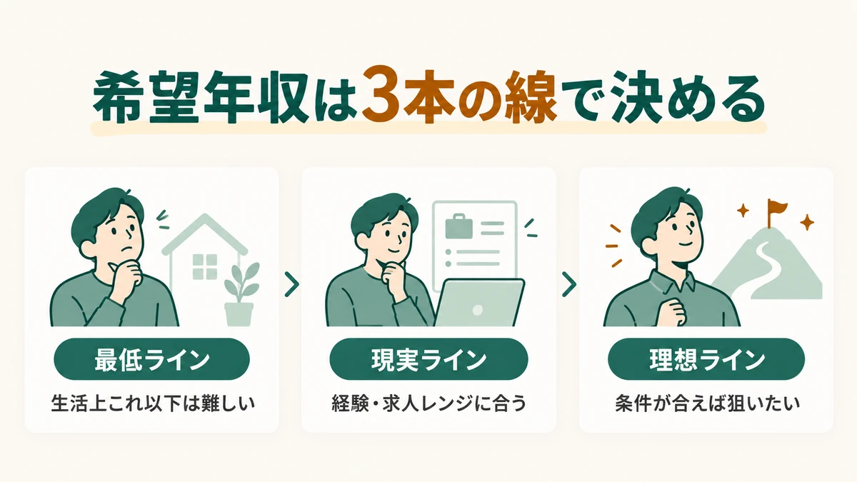 希望年収を最低・現実・理想の3本線で整理する